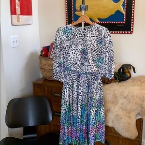 Vintage cinch waist leopard/floral print dress